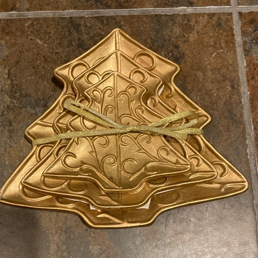 Gold Holiday Tree-Shaped Plates Set